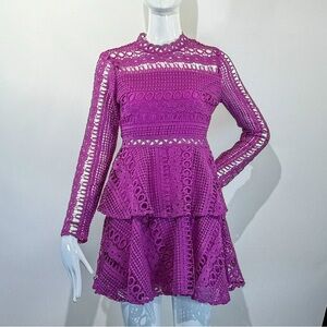 NWT Endless Rose Women's Purple Ornate Lace Long Sleeve Mini Dress Size: XS